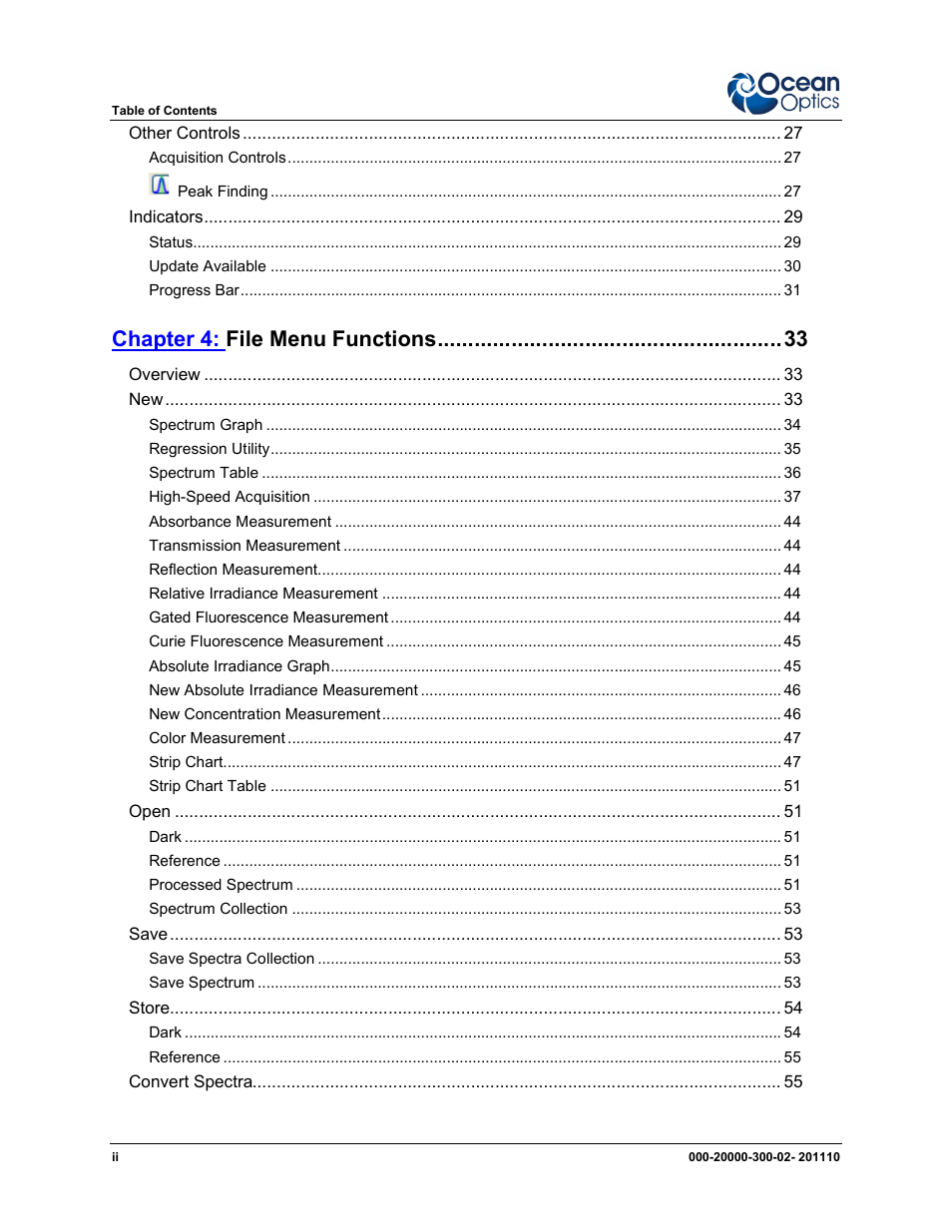 Chapter 4: file menu functions | Ocean Optics SpectraSuite User Manual | Page 4 / 198