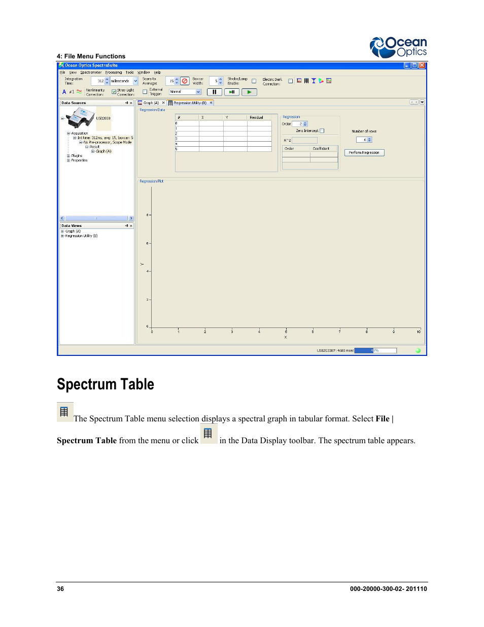 Spectrum table | Ocean Optics SpectraSuite User Manual | Page 48 / 198