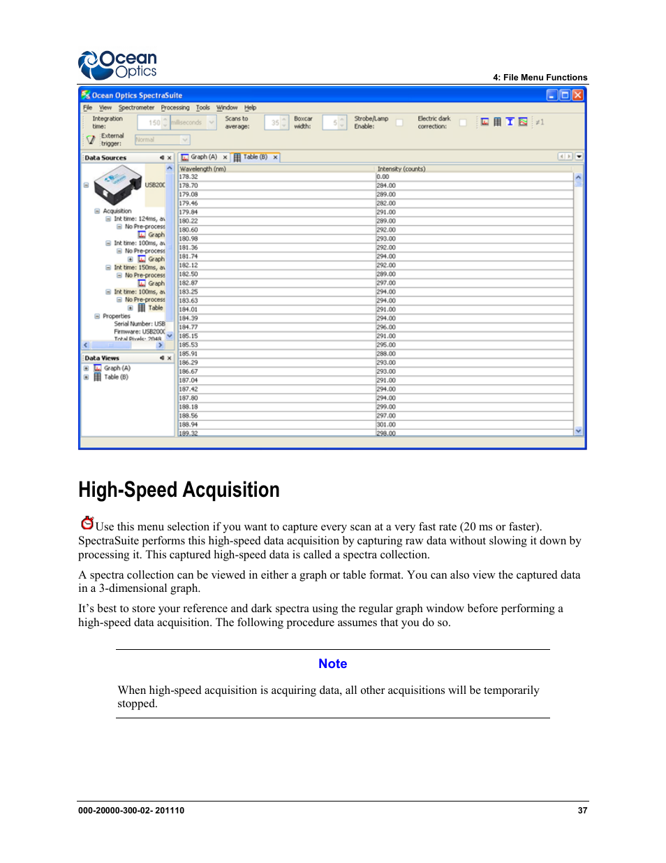 High-speed acquisition | Ocean Optics SpectraSuite User Manual | Page 49 / 198