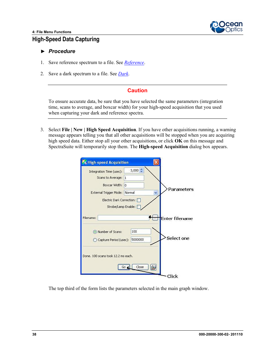 High-speed data capturing | Ocean Optics SpectraSuite User Manual | Page 50 / 198