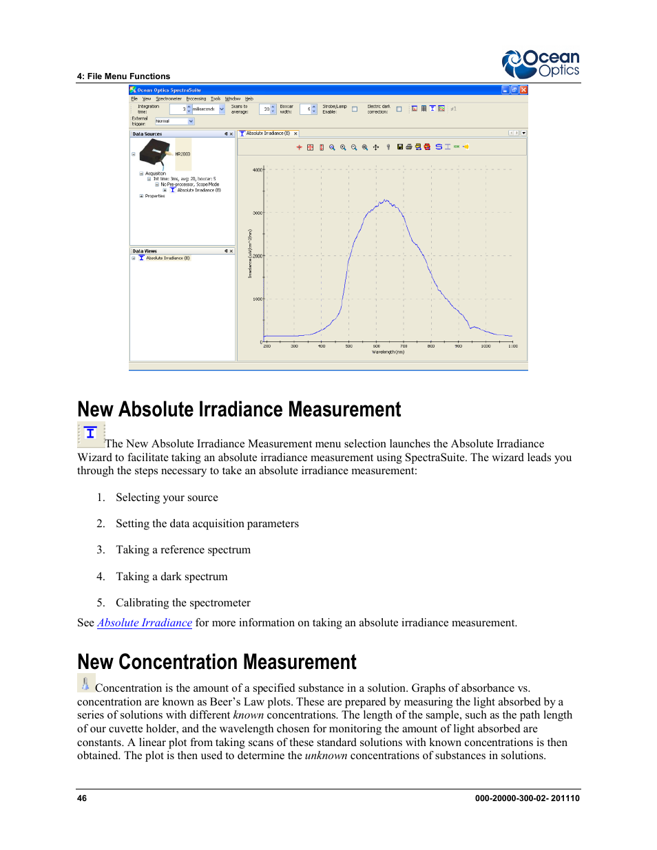 New absolute irradiance measurement, New concentration measurement | Ocean Optics SpectraSuite User Manual | Page 58 / 198