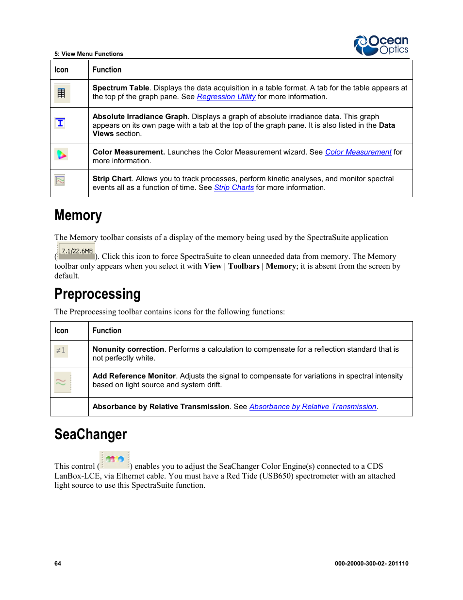 Memory preprocessing seachanger, Preprocessing, Seachanger | Ocean Optics SpectraSuite User Manual | Page 76 / 198