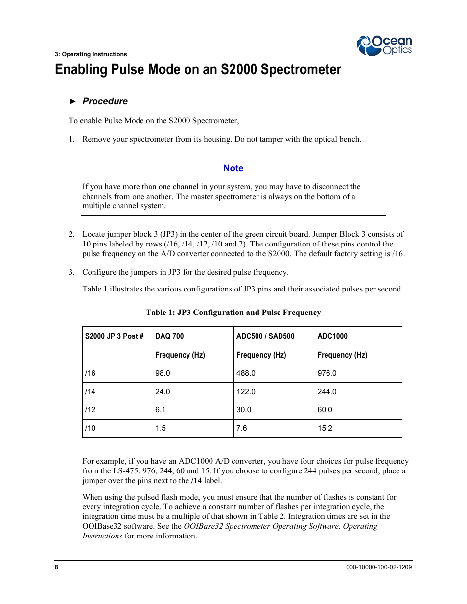 Enabling pulse mode on an s2000 spectrometer | Ocean Optics LS-475 User Manual | Page 16 / 20