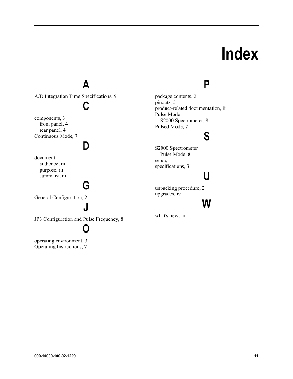 Index | Ocean Optics LS-475 User Manual | Page 19 / 20