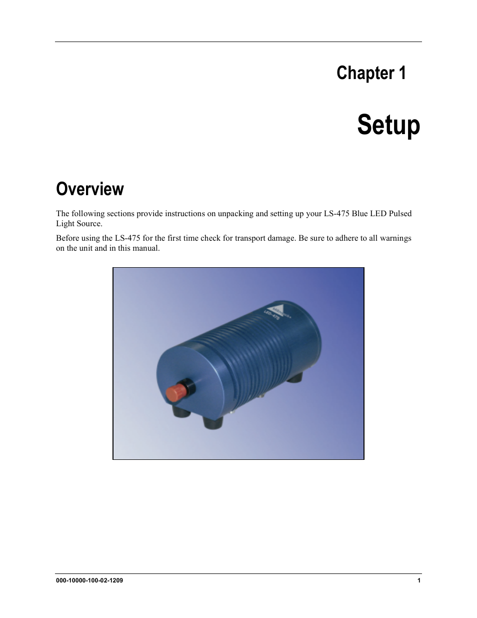 Setup, Overview, Chapter 1 | Ocean Optics LS-475 User Manual | Page 9 / 20