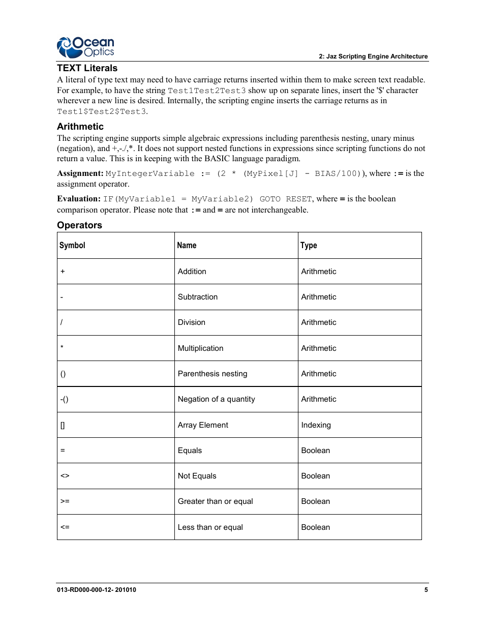 Ocean Optics Jaz Scripting Language and Scripting Engine User Manual | Page 13 / 74