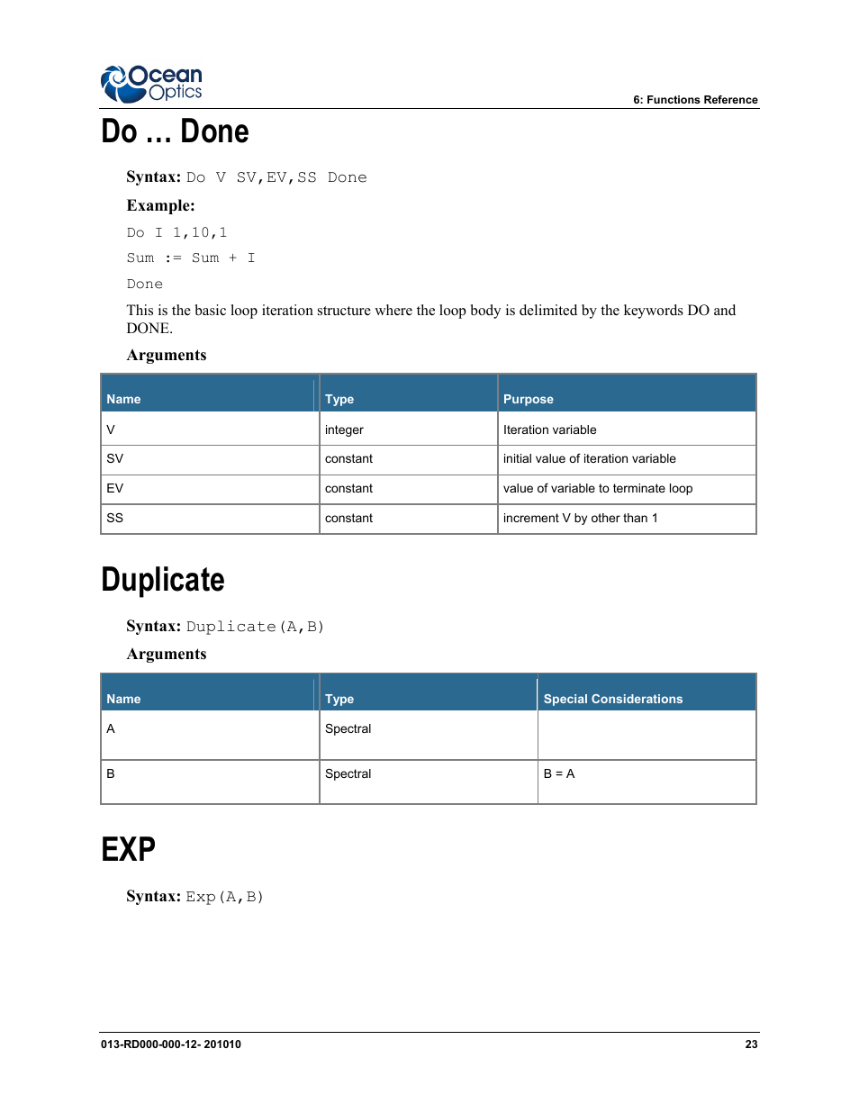 Do … done duplicate exp, Do … done, Duplicate | Ocean Optics Jaz Scripting Language and Scripting Engine User Manual | Page 31 / 74