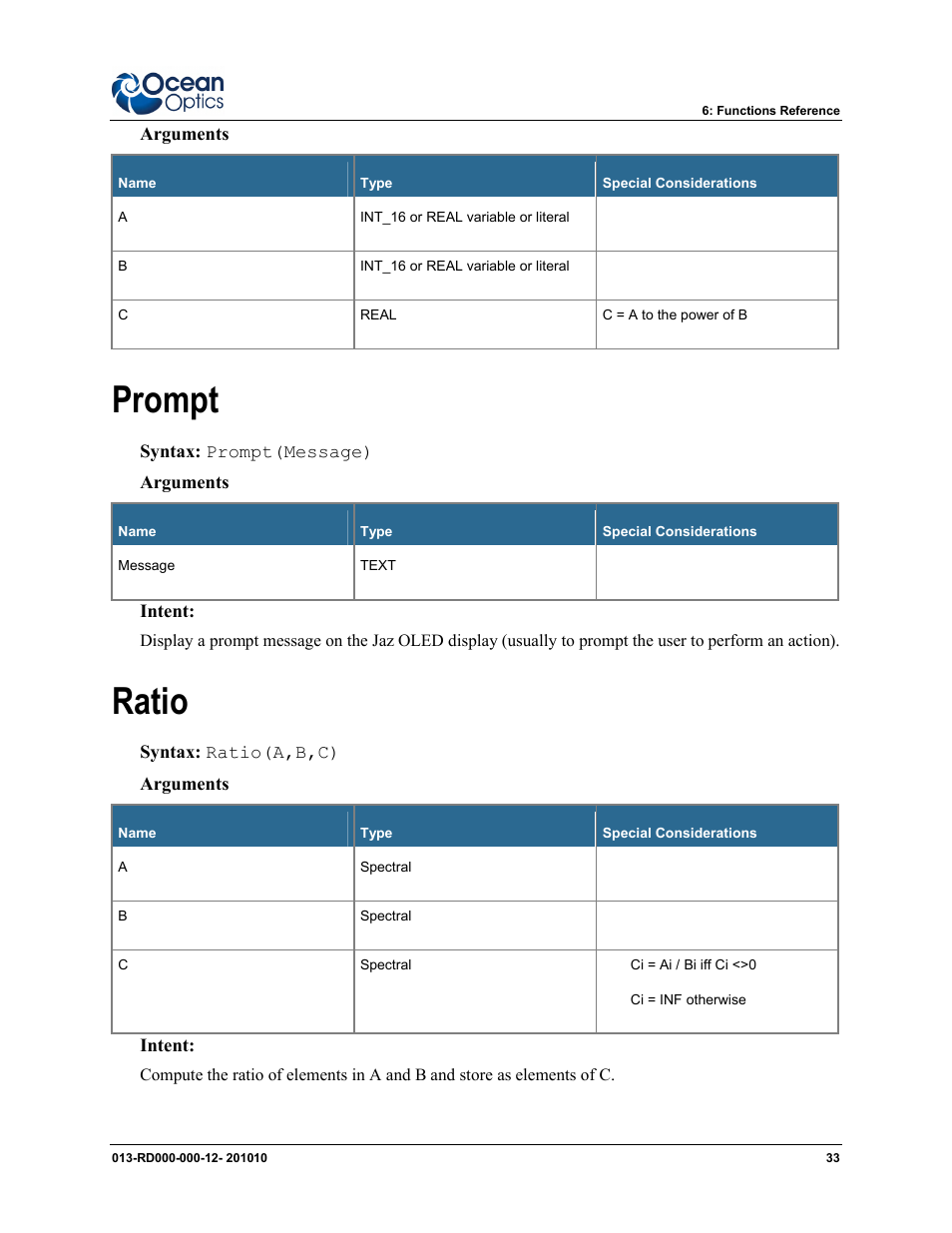 Prompt ratio, Prompt, Ratio | Ocean Optics Jaz Scripting Language and Scripting Engine User Manual | Page 41 / 74