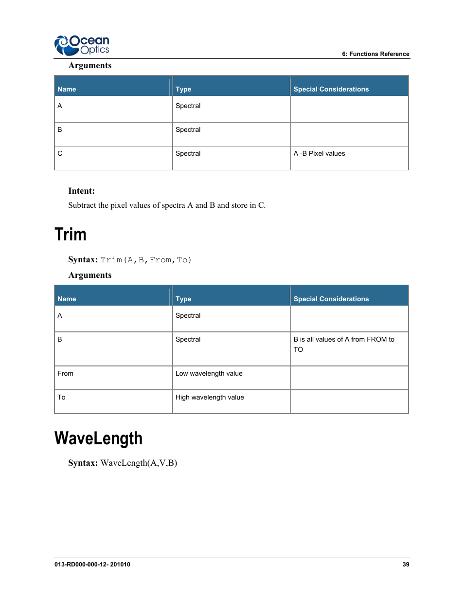 Trim wavelength, Trim, Wavelength | Ocean Optics Jaz Scripting Language and Scripting Engine User Manual | Page 47 / 74