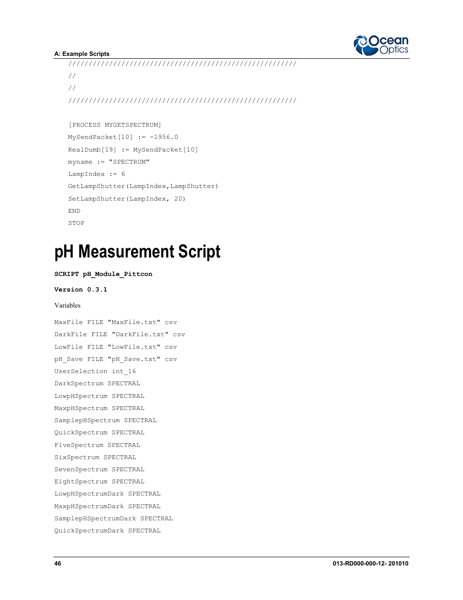 Ph measurement script | Ocean Optics Jaz Scripting Language and Scripting Engine User Manual | Page 54 / 74