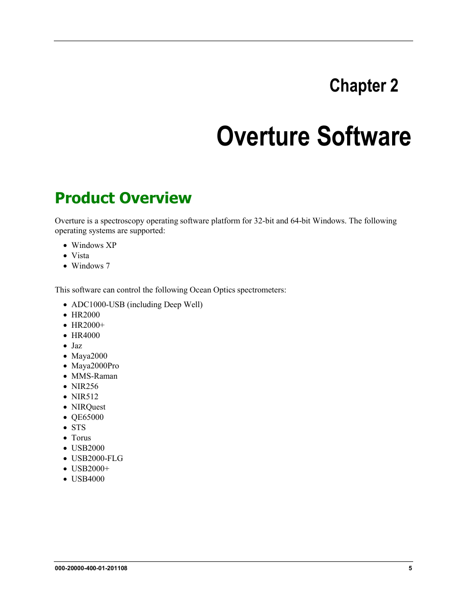 Chapter 3, Overture software, Chapter 2 | Product overview | Ocean Optics Overture User Manual | Page 13 / 56