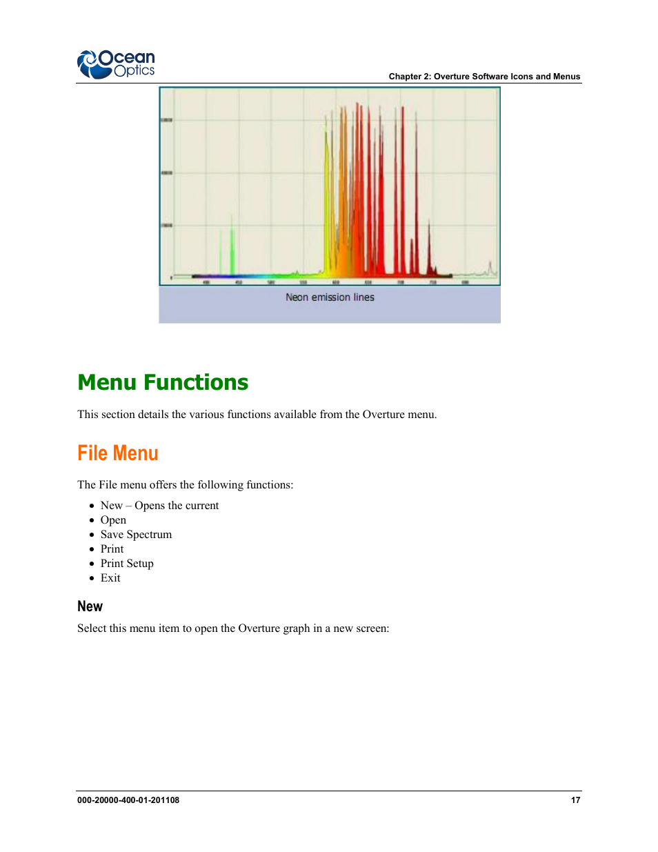 Menu functions, File menu | Ocean Optics Overture User Manual | Page 25 / 56