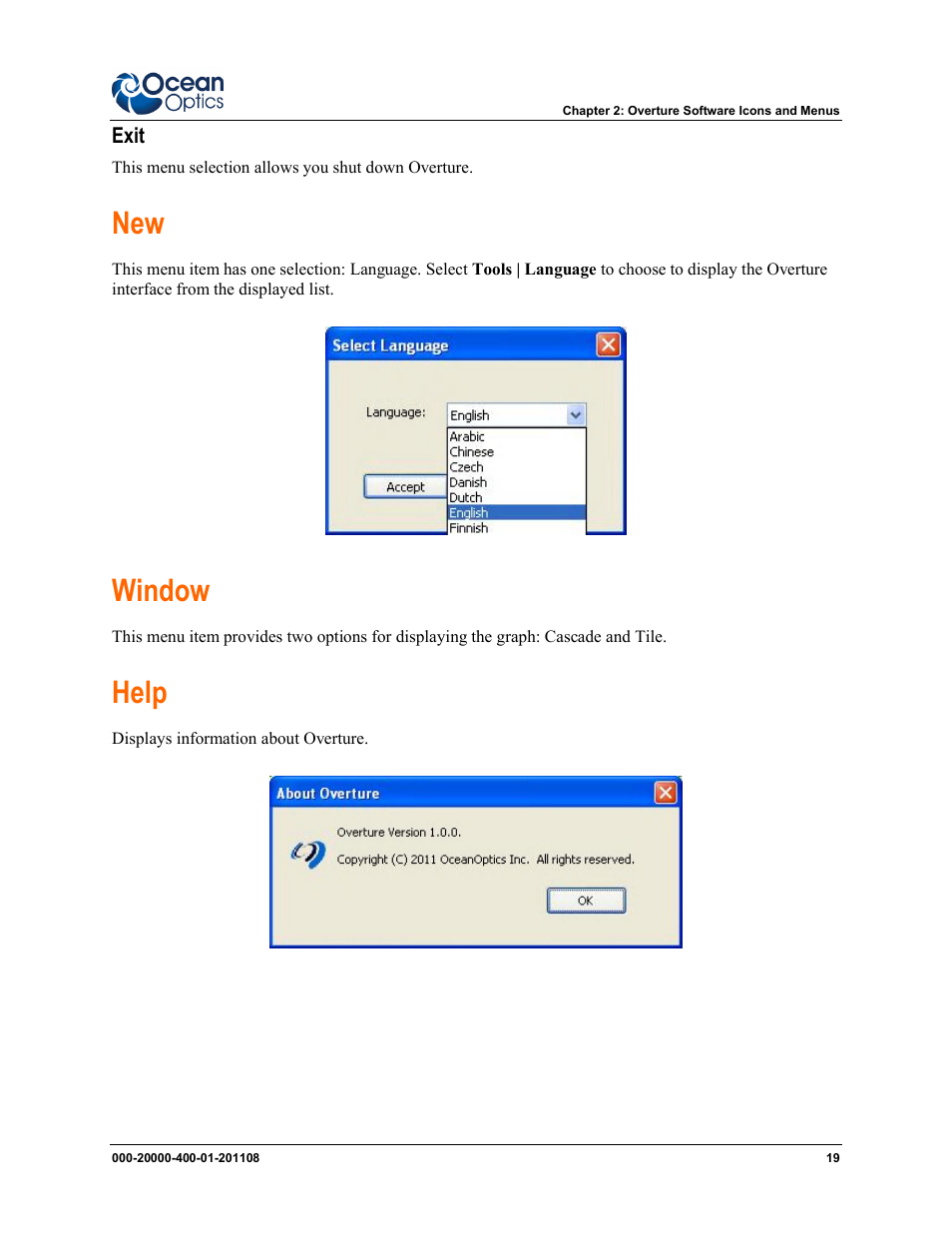 New window help, Window, Help | Ocean Optics Overture User Manual | Page 27 / 56