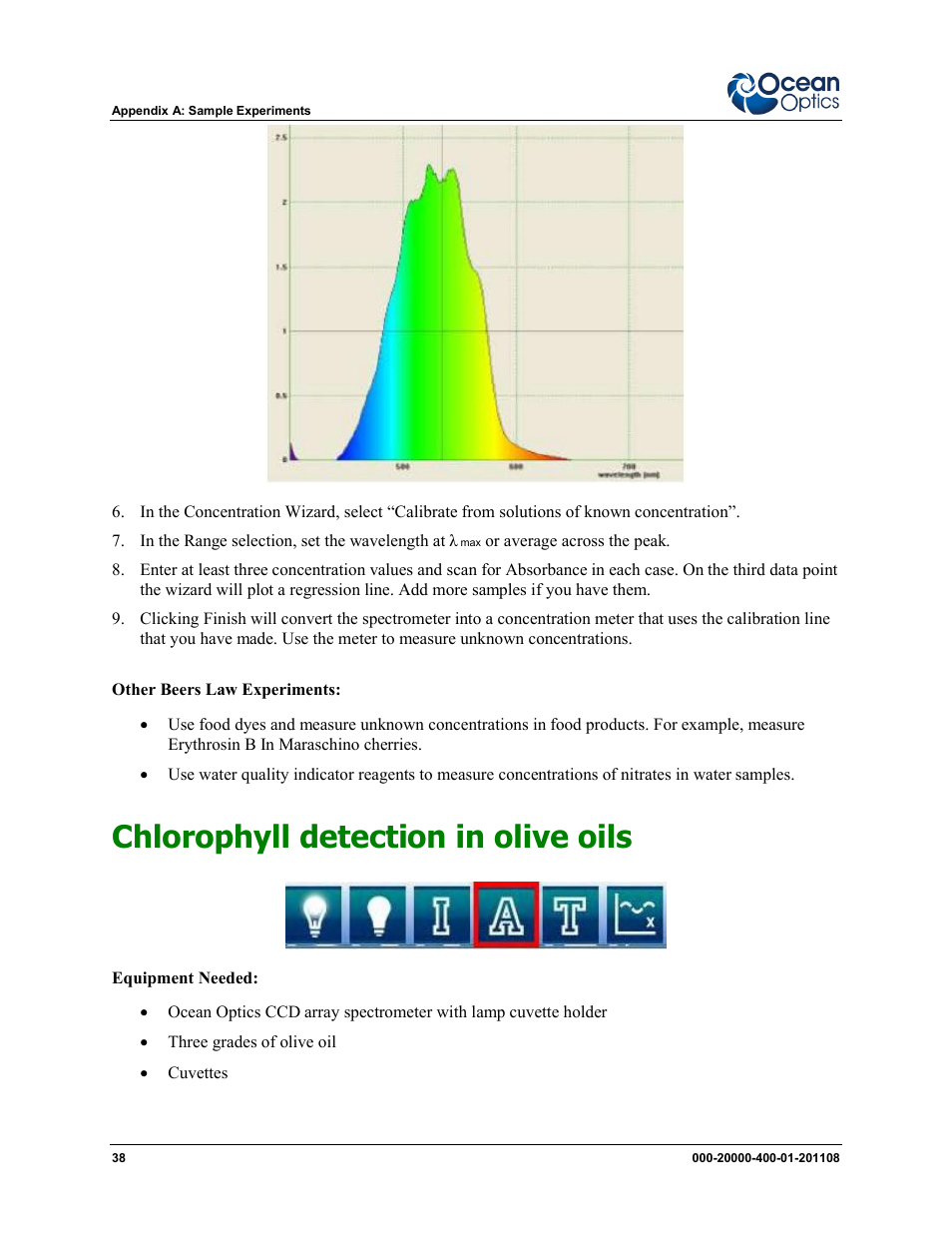 Chlorophyll detection in olive oils | Ocean Optics Overture User Manual | Page 46 / 56