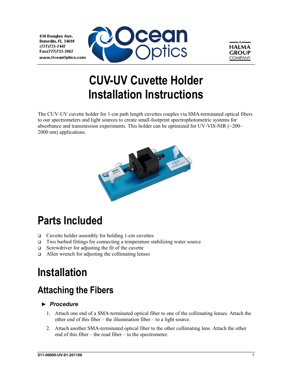 Ocean Optics CUV-UV User Manual | 4 pages