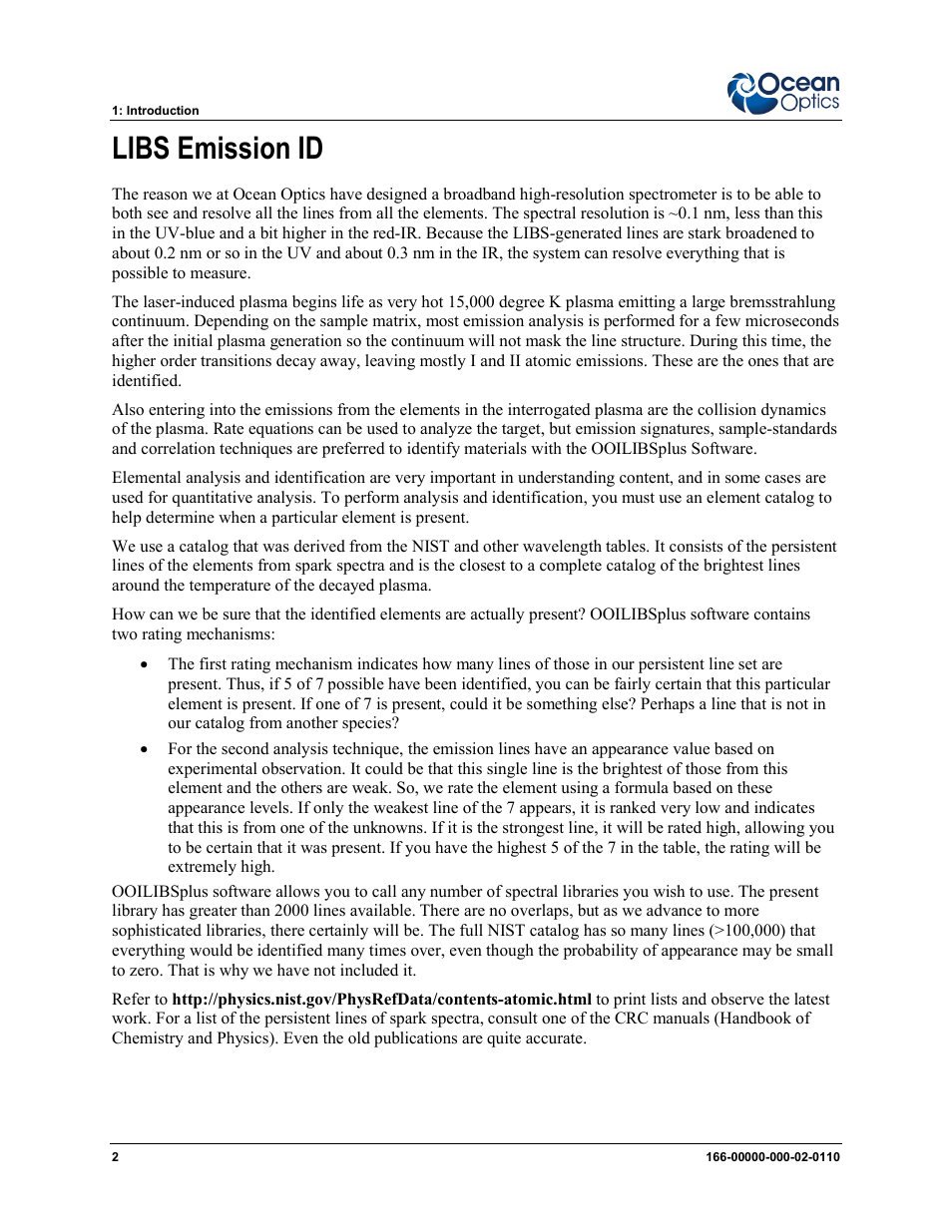 Libs emission id | Ocean Optics LIBS2500plus User Manual | Page 12 / 64