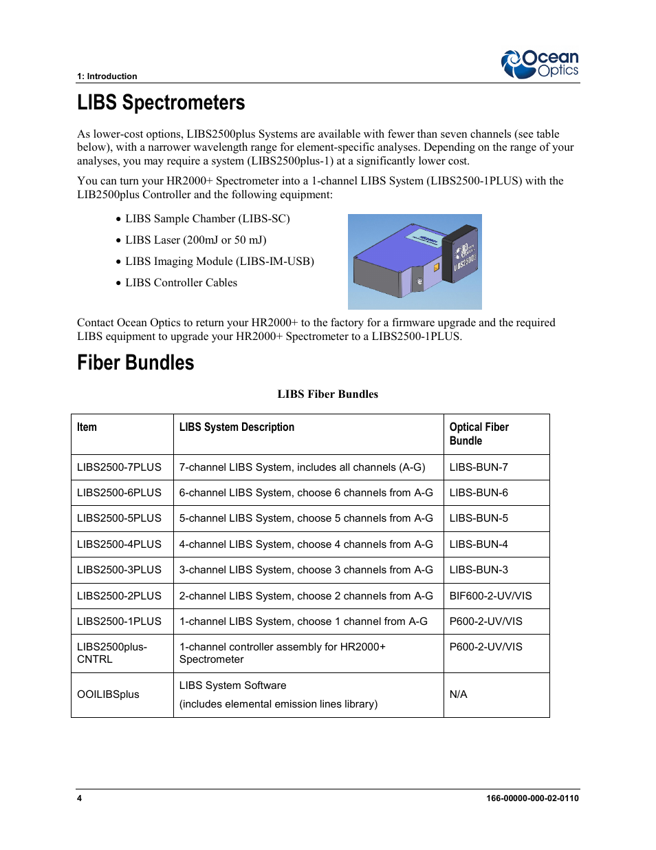 Libs spectrometers, Fiber bundles | Ocean Optics LIBS2500plus User Manual | Page 14 / 64
