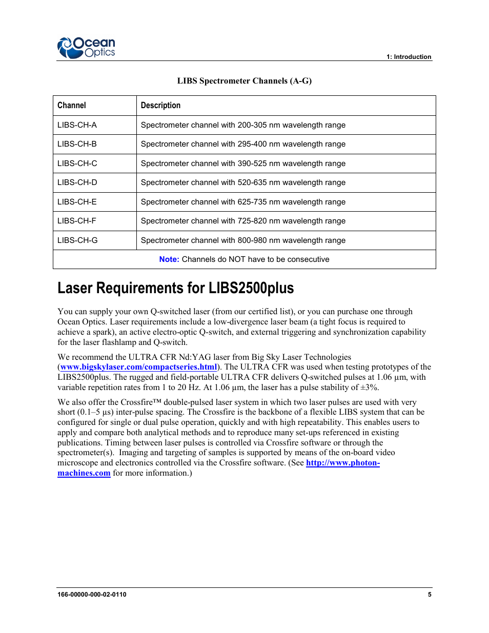 Laser requirements for libs2500plus | Ocean Optics LIBS2500plus User Manual | Page 15 / 64