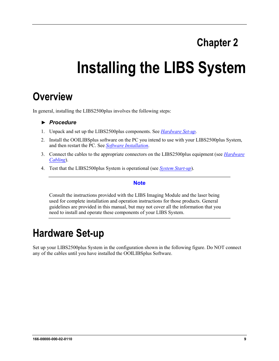 Chapter 2, Installing the libs, System | Installing the libs system, Overview, Hardware set-up | Ocean Optics LIBS2500plus User Manual | Page 19 / 64