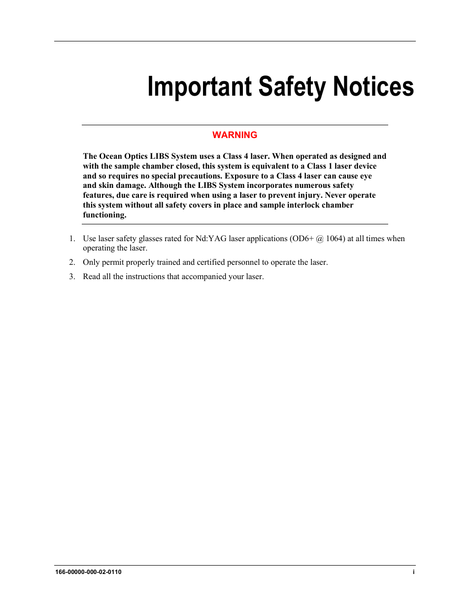 Important safety notices | Ocean Optics LIBS2500plus User Manual | Page 3 / 64