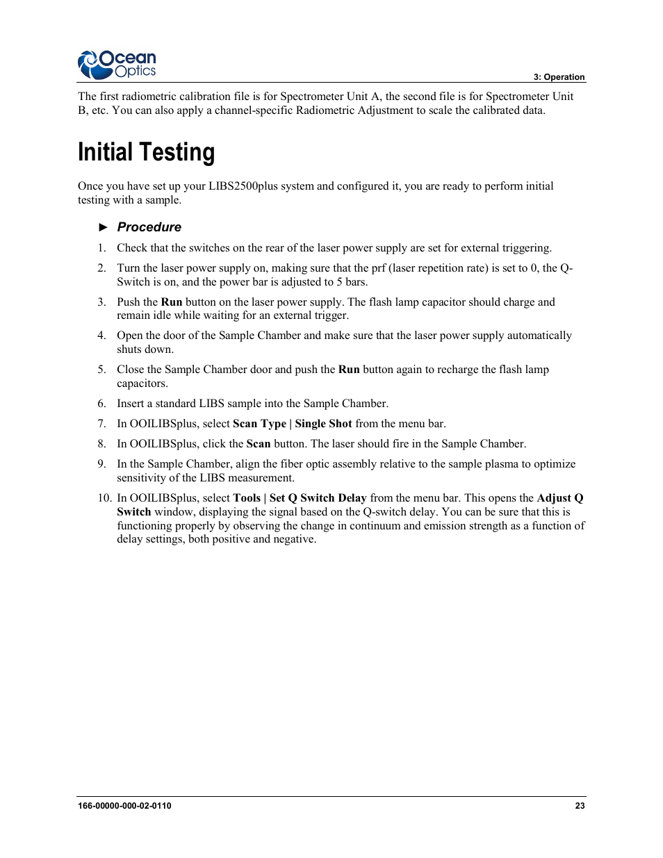 Initial testing | Ocean Optics LIBS2500plus User Manual | Page 33 / 64