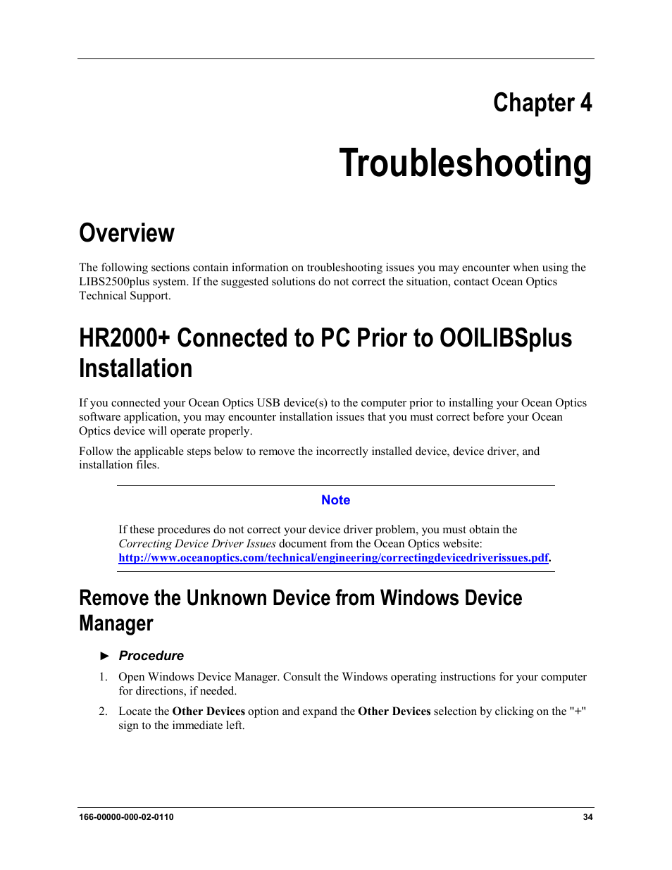 Chapter 4: troubleshooting, Chapter 4, Troubleshooting | Overview | Ocean Optics LIBS2500plus User Manual | Page 44 / 64