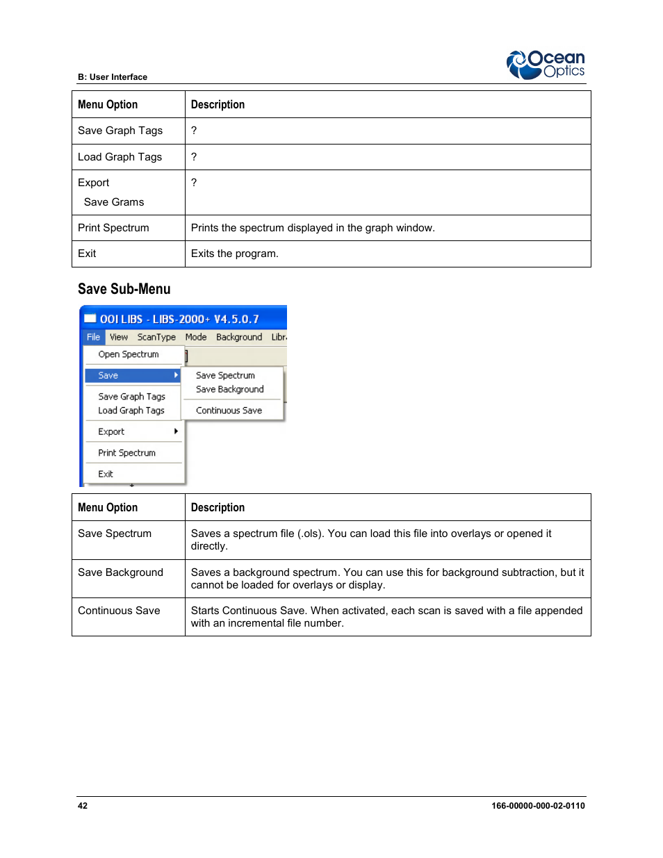 Save sub-menu | Ocean Optics LIBS2500plus User Manual | Page 52 / 64