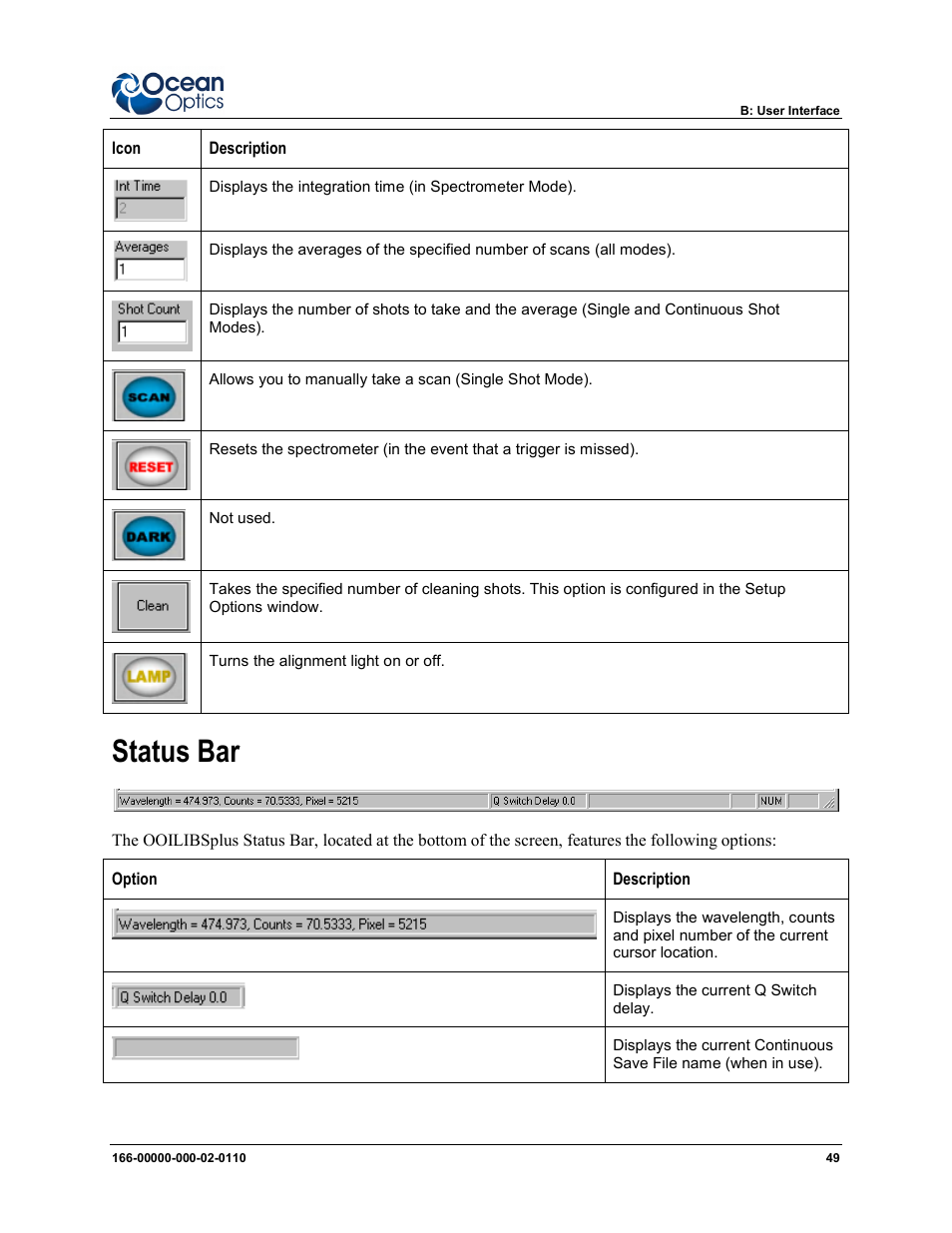 Status bar | Ocean Optics LIBS2500plus User Manual | Page 59 / 64