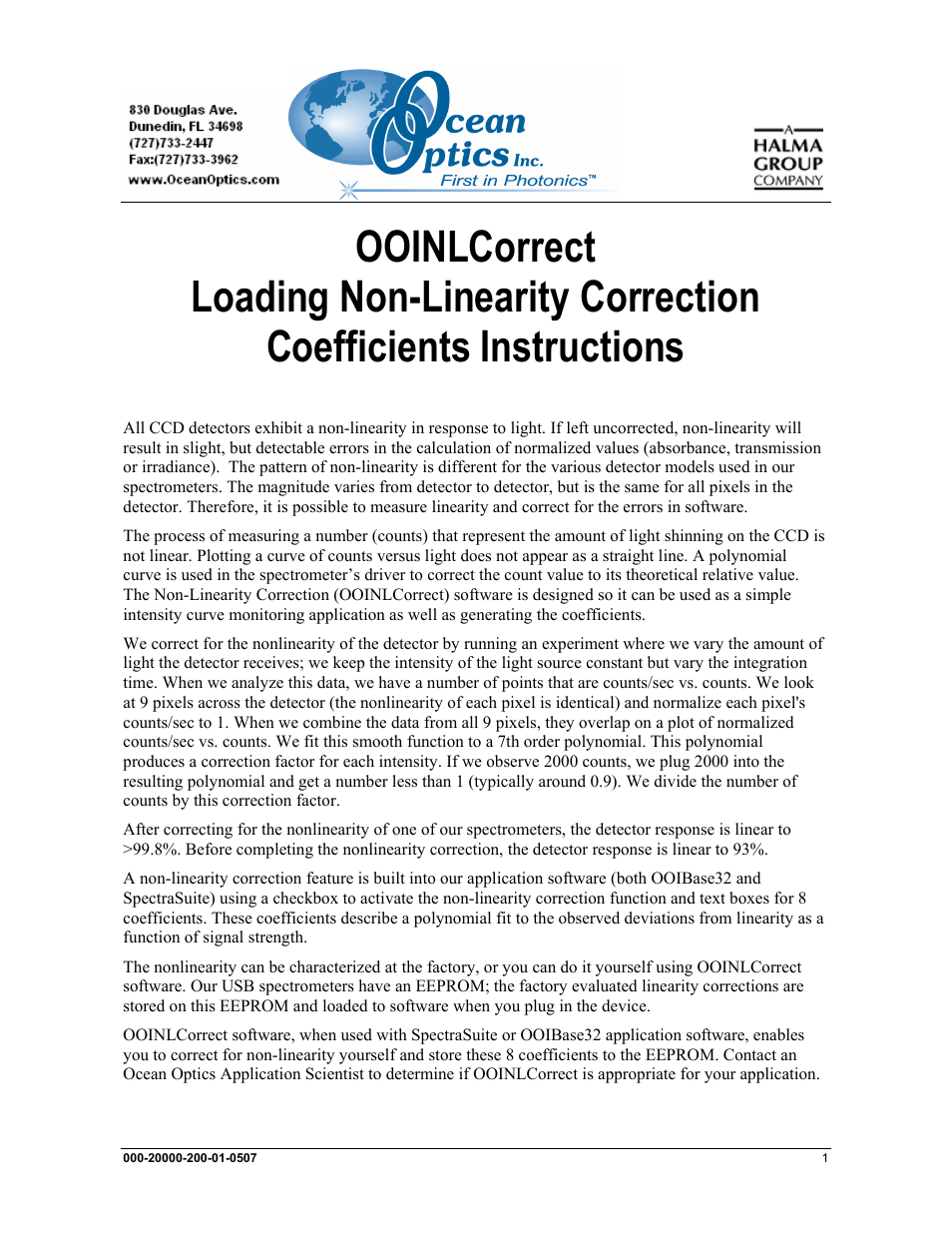 Ocean Optics OOINLCorrect User Manual | 6 pages