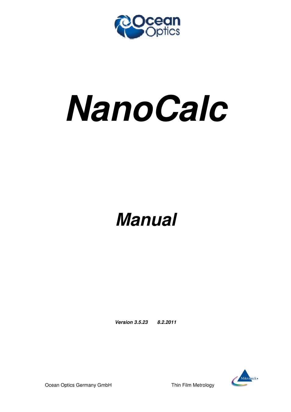 Ocean Optics NanoCalc User Manual | 81 pages