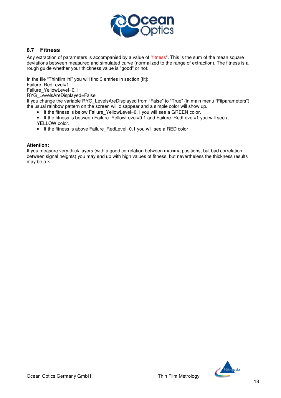 Fitness | Ocean Optics NanoCalc User Manual | Page 19 / 81