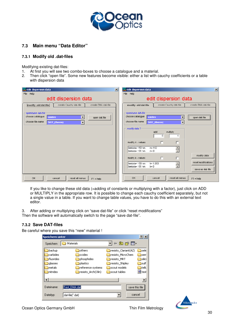 Main menu “data editor | Ocean Optics NanoCalc User Manual | Page 31 / 81