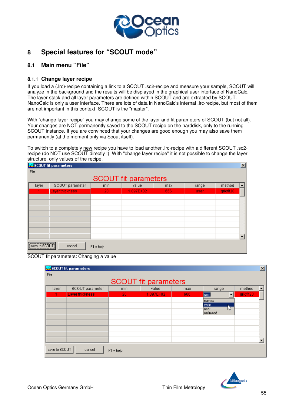 Special features for “scout mode | Ocean Optics NanoCalc User Manual | Page 56 / 81