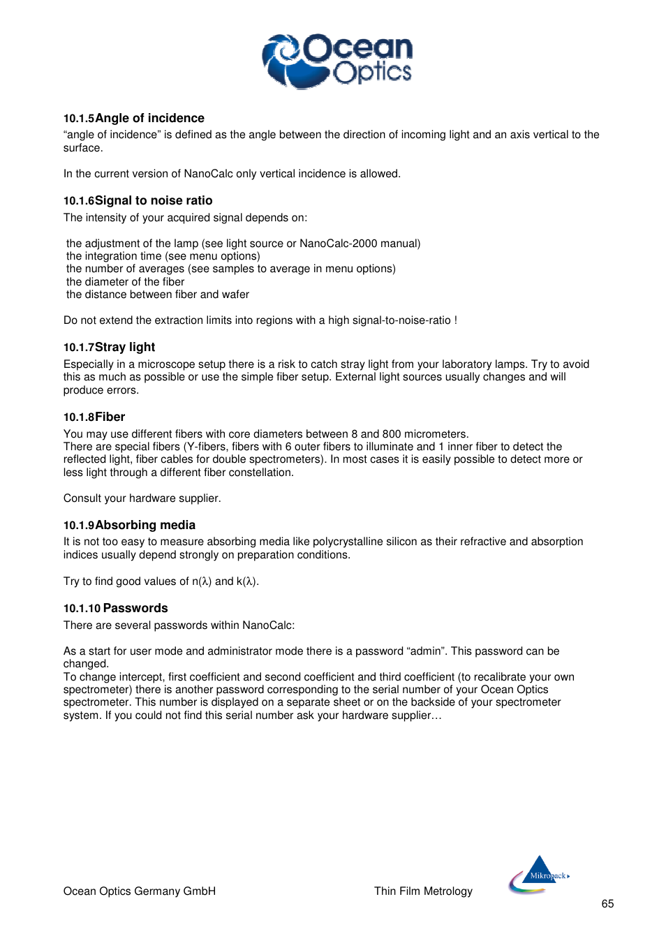 Ocean Optics NanoCalc User Manual | Page 66 / 81