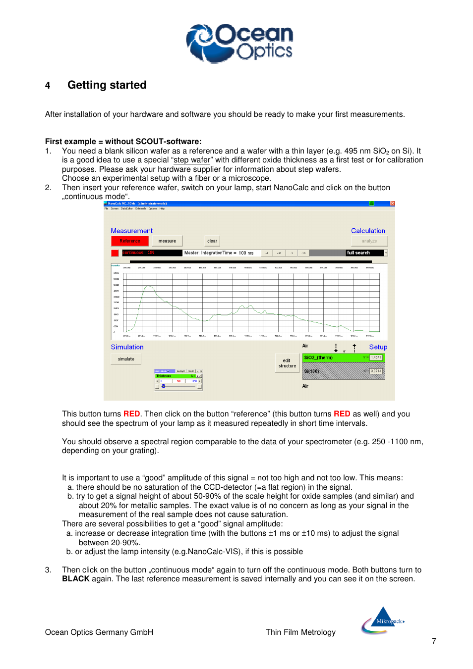 Getting started | Ocean Optics NanoCalc User Manual | Page 8 / 81