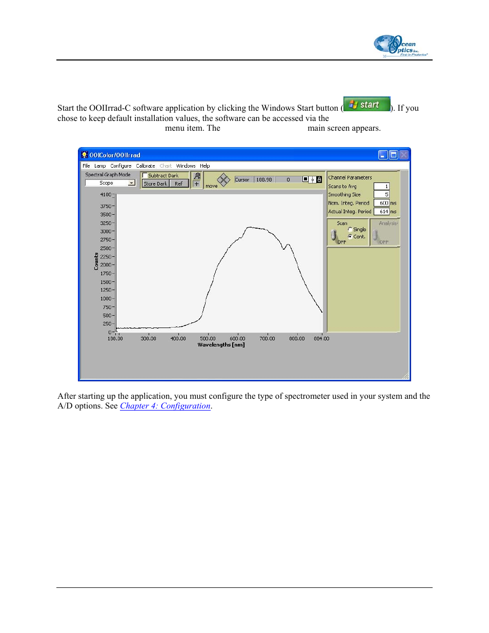 Starting the ooiirrad-c software application | Ocean Optics OOIIrrad-C User Manual | Page 14 / 72