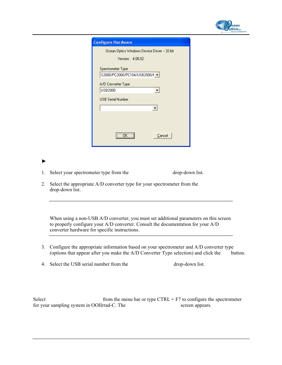 Configuring spectrometer parameters | Ocean Optics OOIIrrad-C User Manual | Page 36 / 72