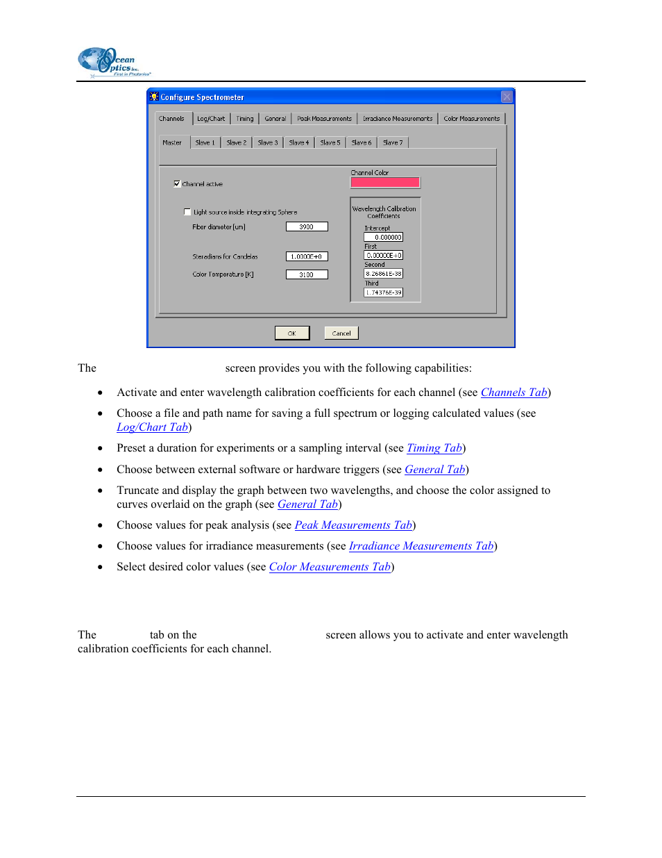 Channels tab | Ocean Optics OOIIrrad-C User Manual | Page 37 / 72