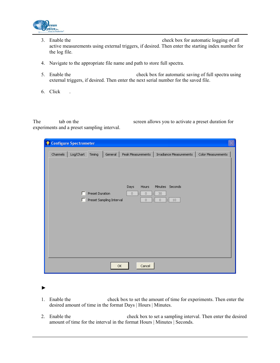 Timing tab | Ocean Optics OOIIrrad-C User Manual | Page 41 / 72