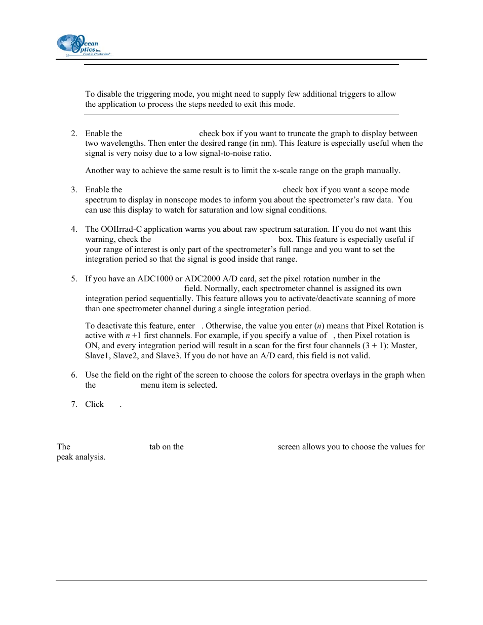 Peak measurements tab | Ocean Optics OOIIrrad-C User Manual | Page 43 / 72