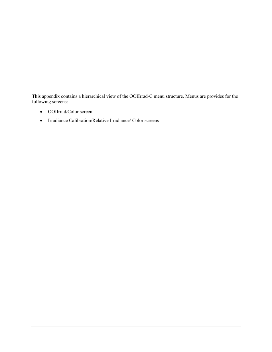 Menu structure, Appendix a: menu structure, Appendix a | Ocean Optics OOIIrrad-C User Manual | Page 67 / 72