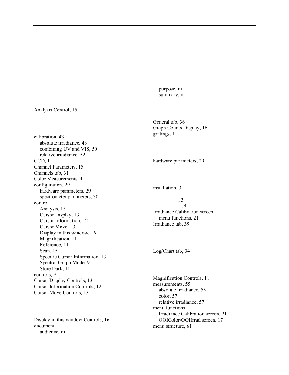 Index | Ocean Optics OOIIrrad-C User Manual | Page 71 / 72