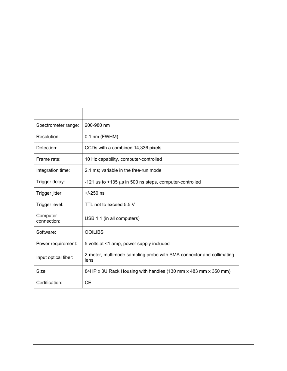 Specifications, Appendix a: specifications, Appendix a | Ocean Optics LIBS2000+ User Manual | Page 47 / 62