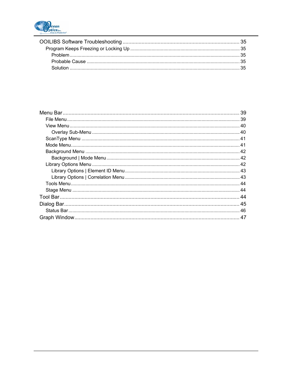 Appendix a: specifications, Appendix b: user interface, Index | Ocean Optics LIBS2000+ User Manual | Page 7 / 62