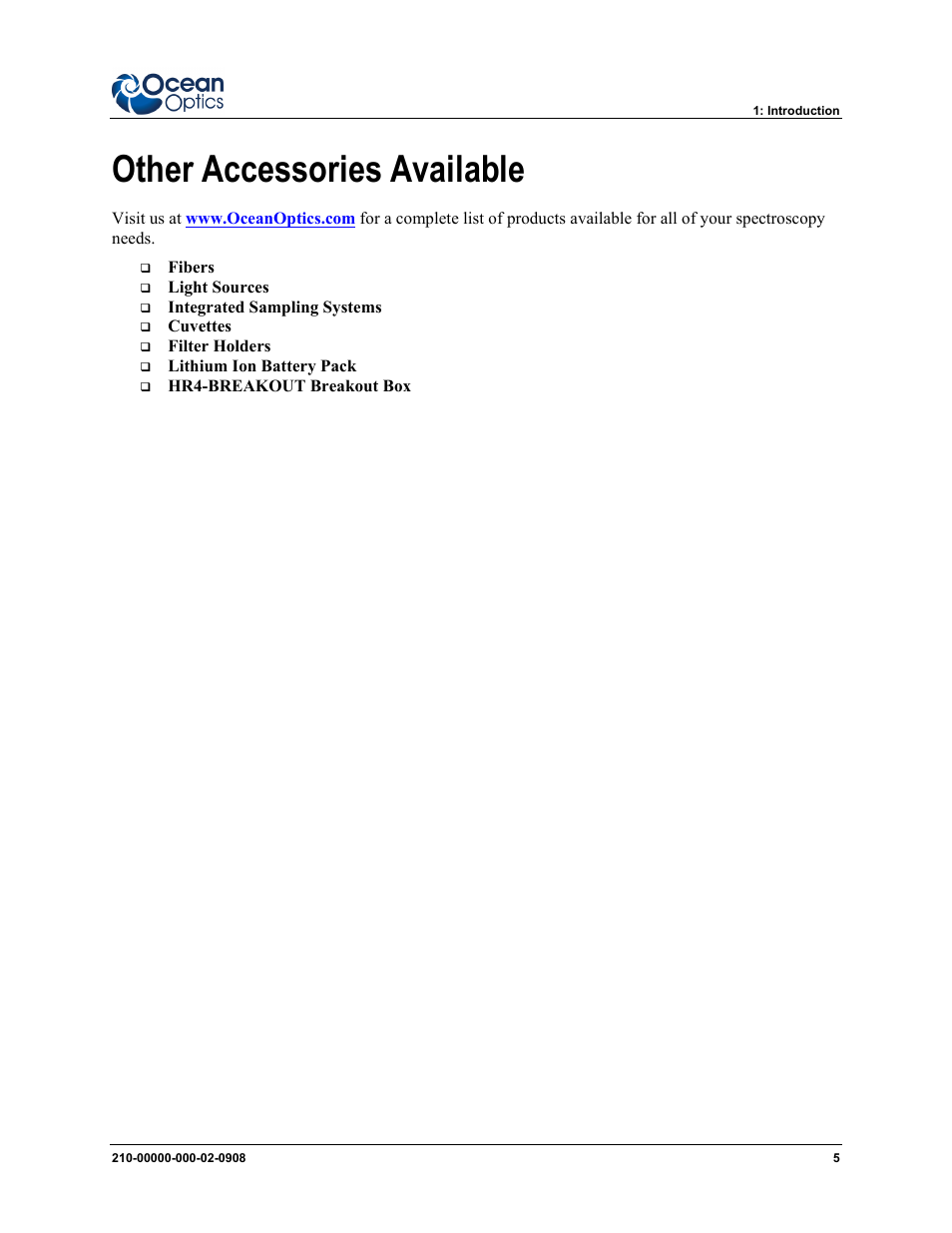 Other accessories available | Ocean Optics HR4000CG-UV-NIR User Manual | Page 13 / 38