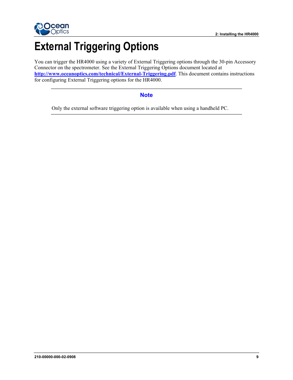 External triggering options | Ocean Optics HR4000CG-UV-NIR User Manual | Page 17 / 38