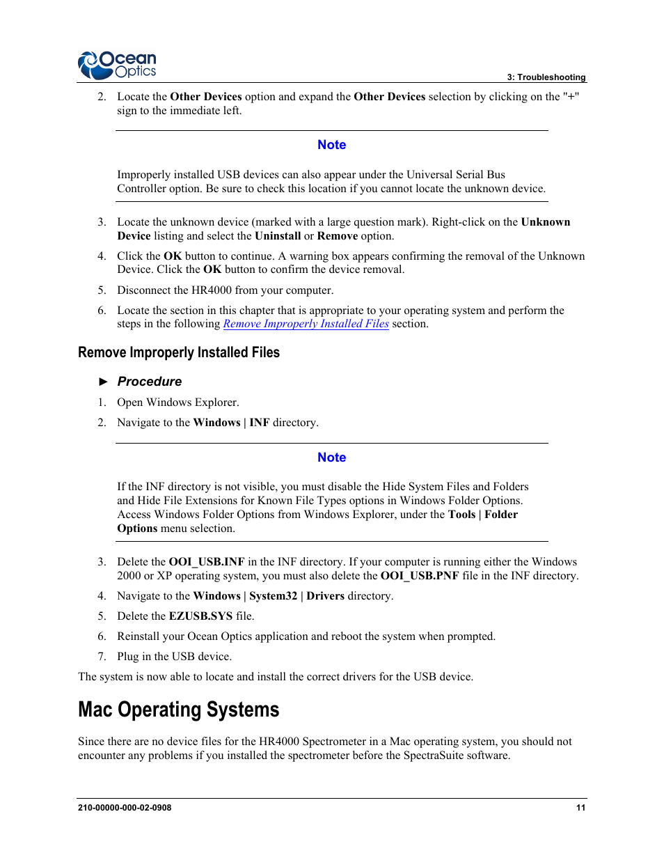 Remove improperly installed files, Mac operating systems | Ocean Optics HR4000CG-UV-NIR User Manual | Page 19 / 38