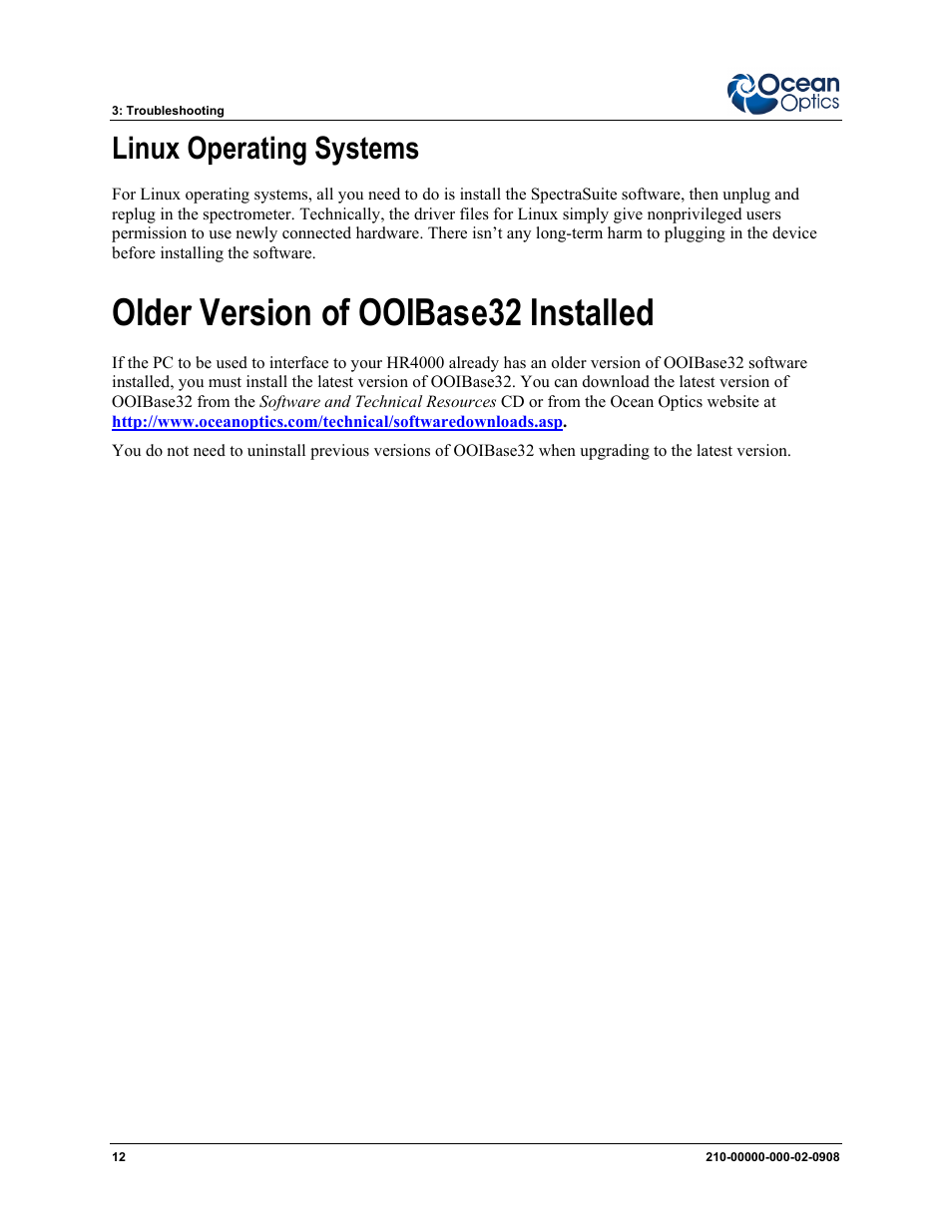 Linux operating systems, Older version of ooibase32 installed | Ocean Optics HR4000CG-UV-NIR User Manual | Page 20 / 38