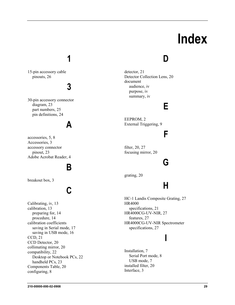 Untitled, Index | Ocean Optics HR4000CG-UV-NIR User Manual | Page 37 / 38