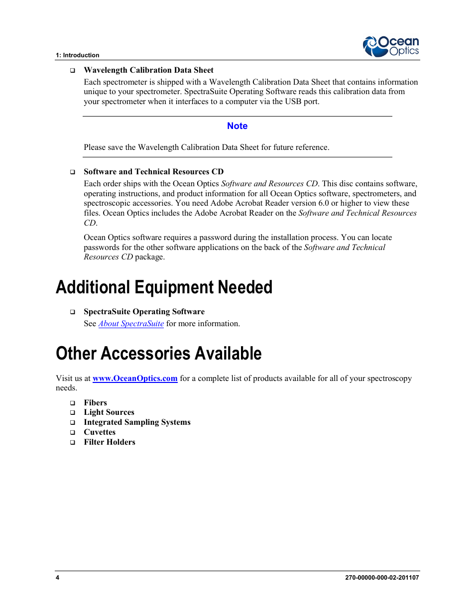 Additional equipment needed, Other accessories available | Ocean Optics USB2000+ Install User Manual | Page 10 / 30